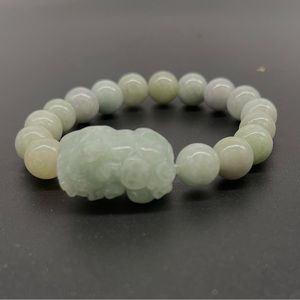Authentic Lucky Jade Stretchy Beads Bracelet With Pixiu